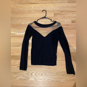 Black Flare Sleeve Mesh Illusion Neckline Sweater